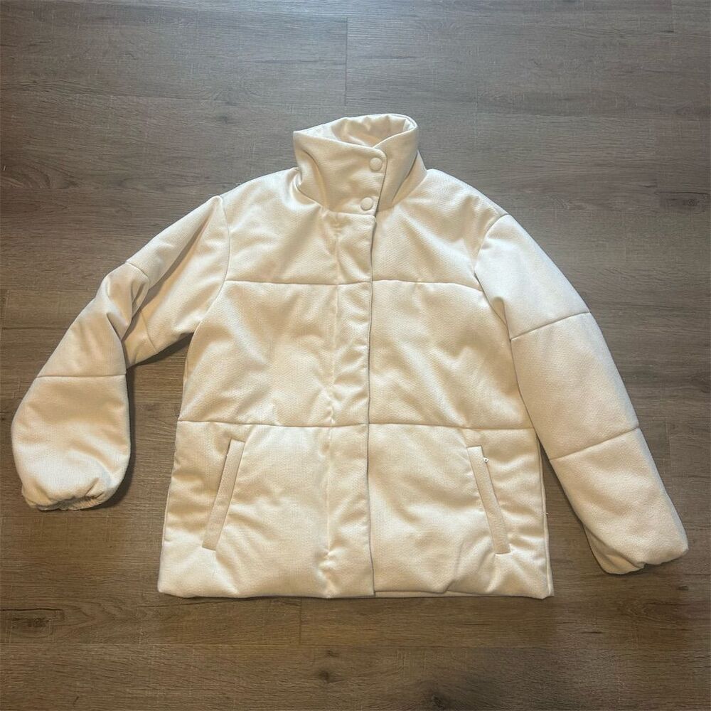 FRNCH Sasha Women's Cream Puffer Jacket Size M Quilted Winter Casual